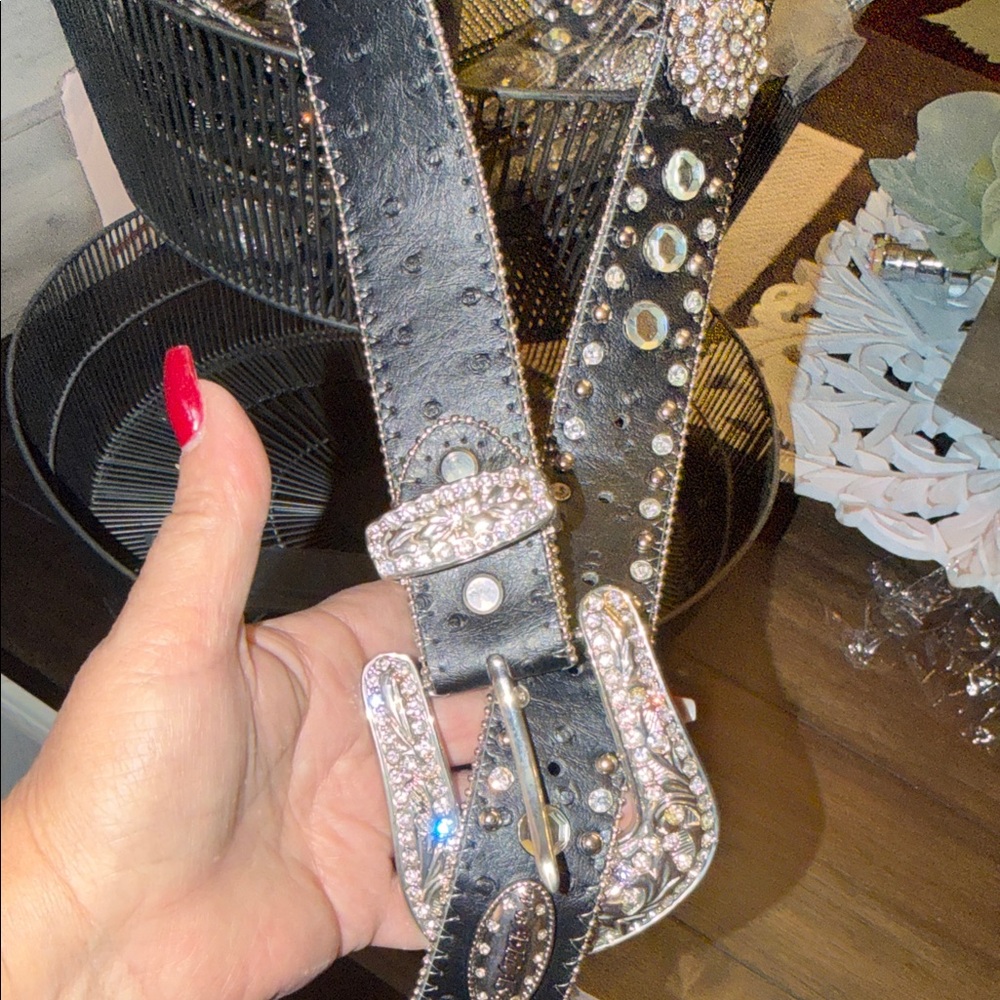 Embellished Black Crystal Western Belt - Designer